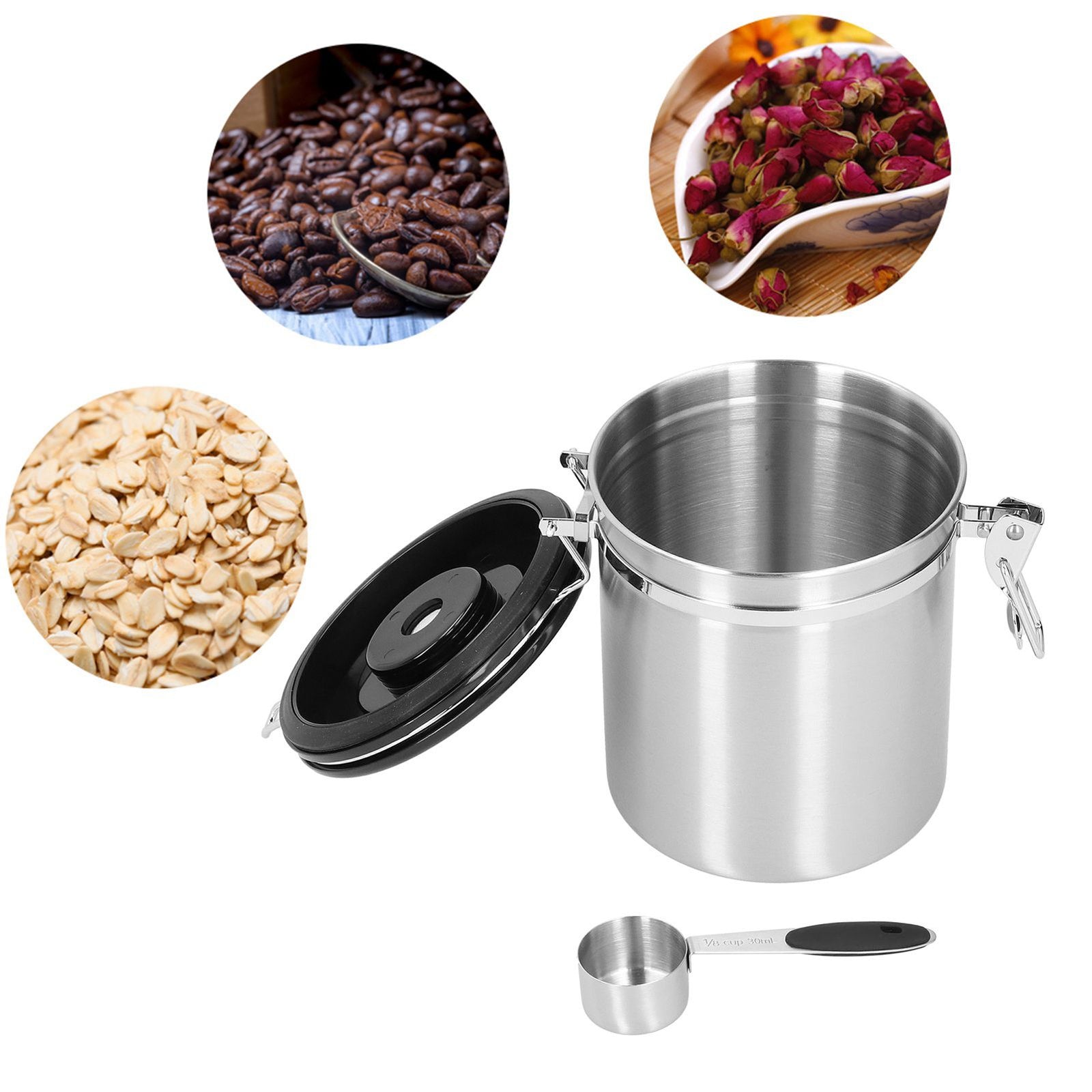 1.5L 304 Stainless Steel Coffee Beans Tea Canister Sealed Food Storage Container with SpoonStainless Steel Color