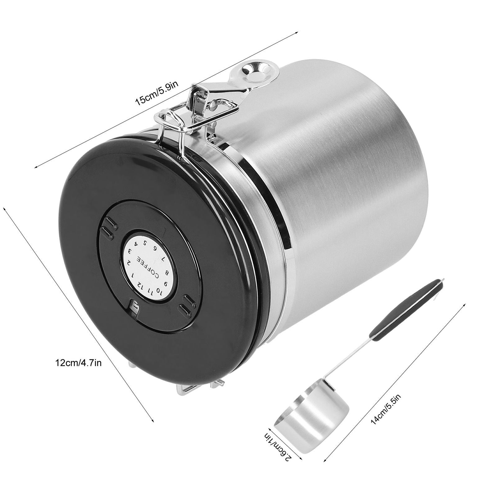 1.5L 304 Stainless Steel Coffee Beans Tea Canister Sealed Food Storage Container with SpoonStainless Steel Color