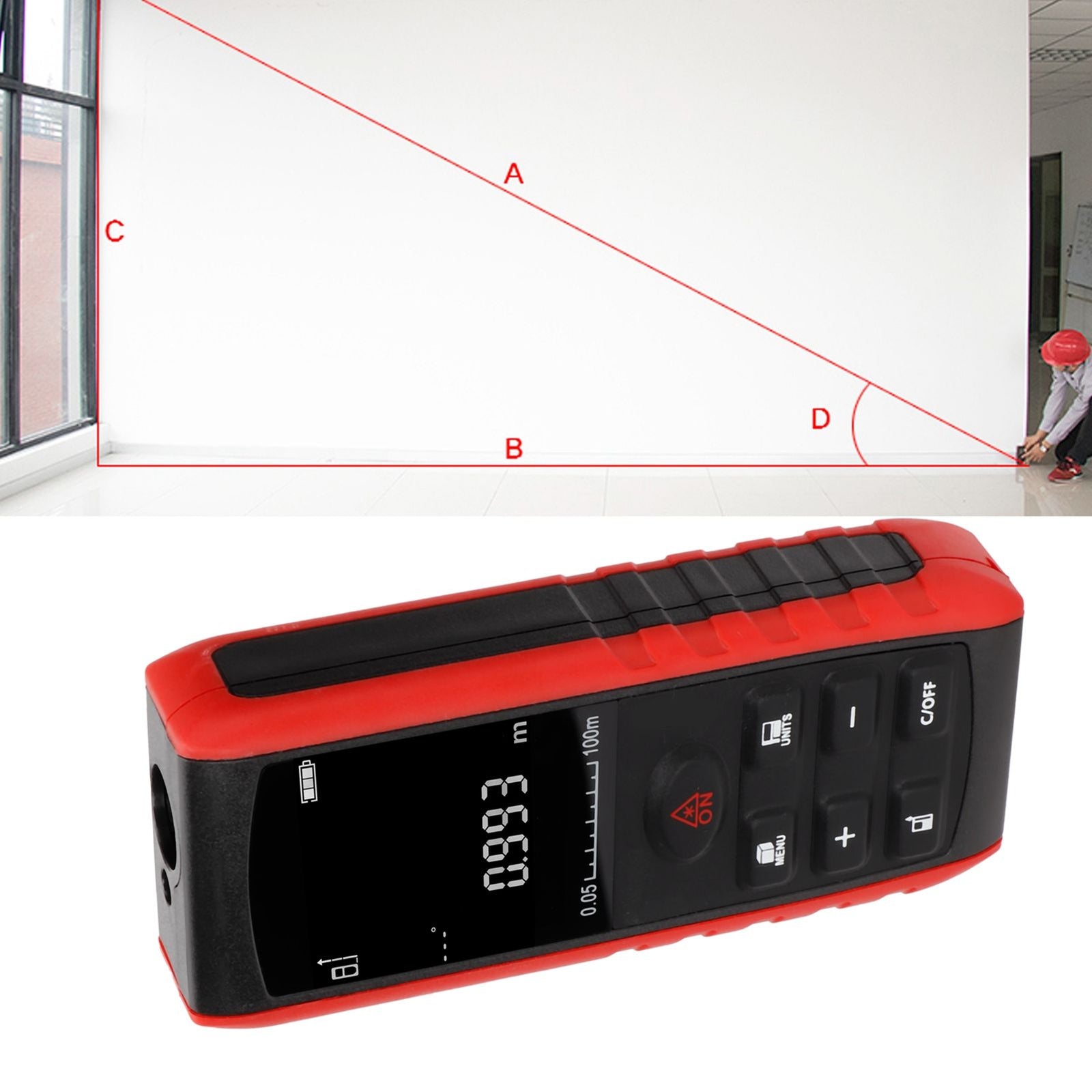 KXL‑E100 Infrared Distance Meter IP54 Waterproof Portable Digital Rangefinder 0.05‑100m