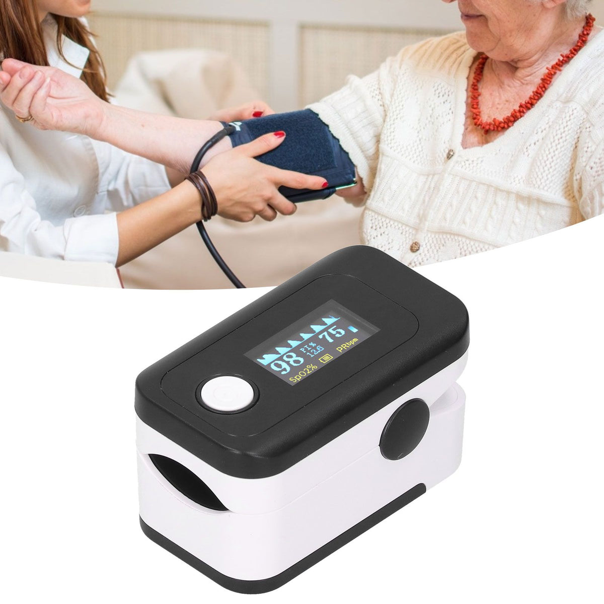 Fingertip Pulse Oximeter LED Screen Blood Oxygen Saturation Monitor with Lanyard Black