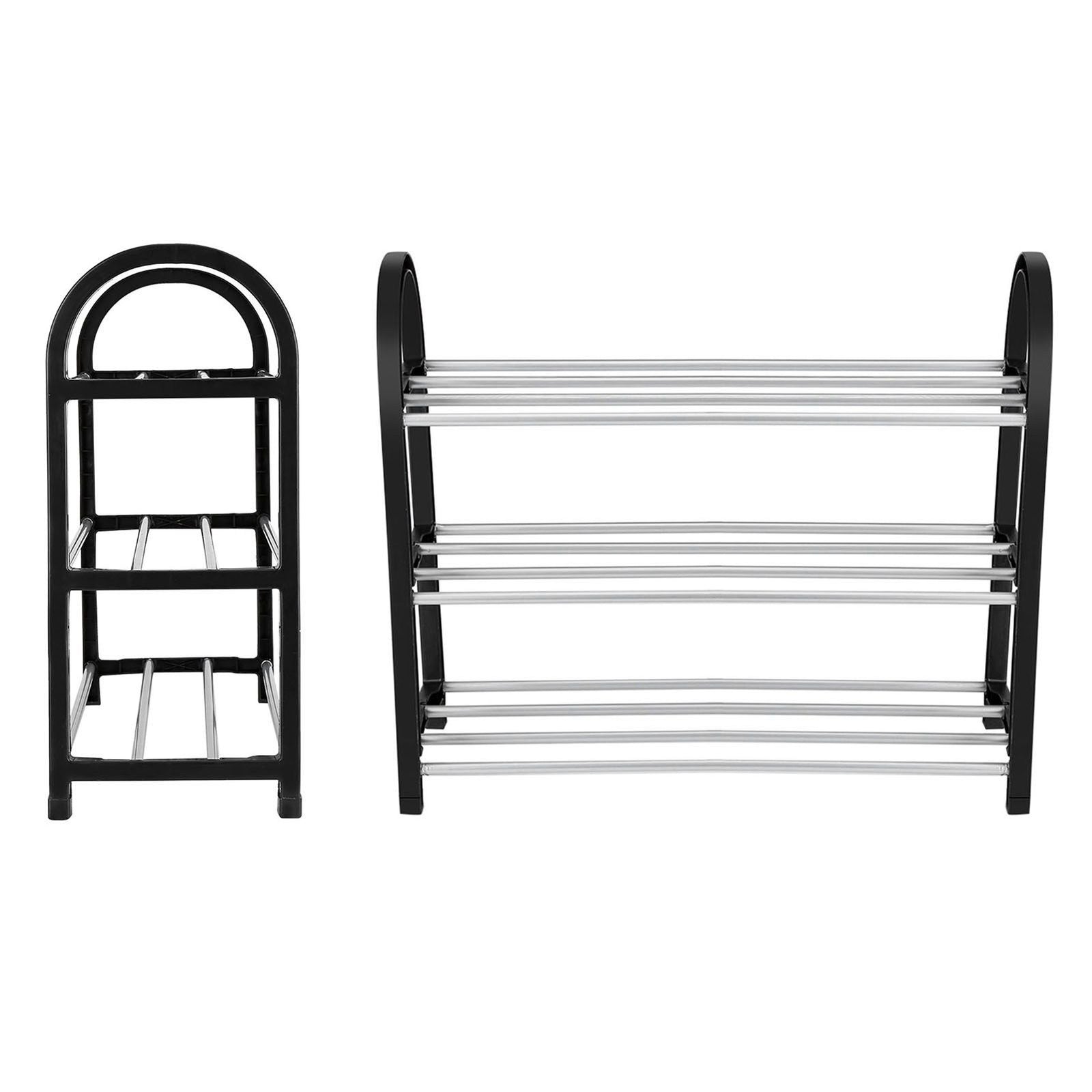 Plastic Aluminum Metal Standing Shoe Rack DIY Shoes Storage Shelf Home Organizer 3 Tiers