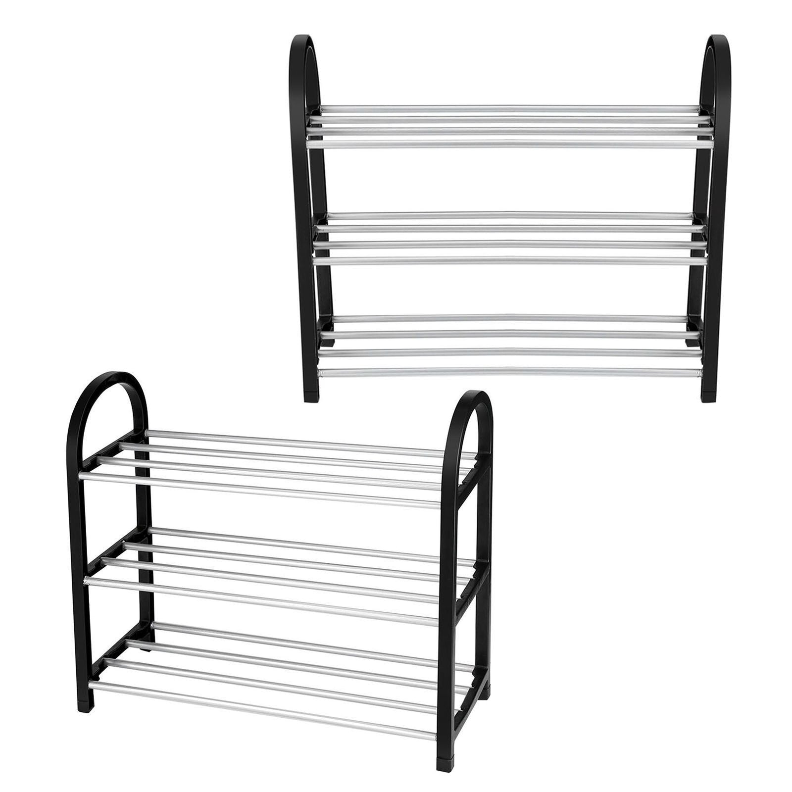 Plastic Aluminum Metal Standing Shoe Rack DIY Shoes Storage Shelf Home Organizer 3 Tiers