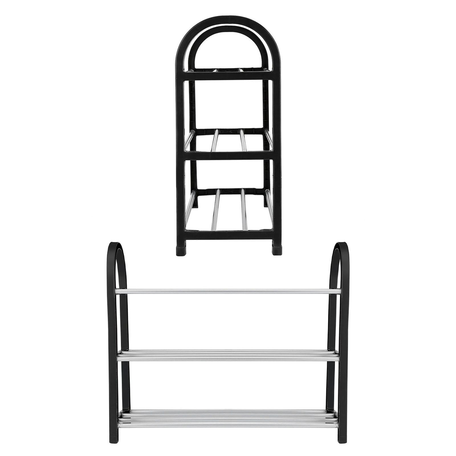 Plastic Aluminum Metal Standing Shoe Rack DIY Shoes Storage Shelf Home Organizer 3 Tiers