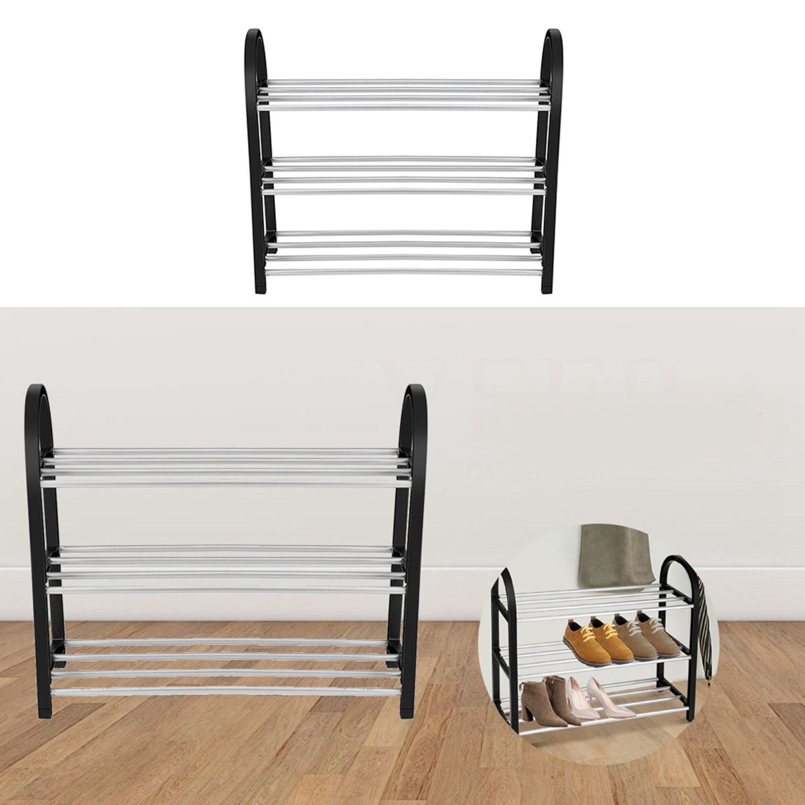 Plastic Aluminum Metal Standing Shoe Rack DIY Shoes Storage Shelf Home Organizer 3 Tiers