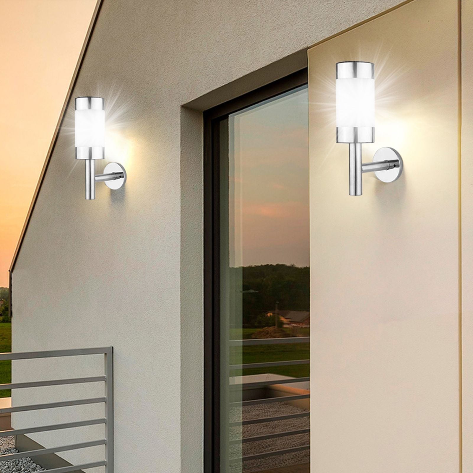 2Pcs Stainless Steel LED Solar Power Wall Mount Light Outdoor Garden Yard Sensor Lamp