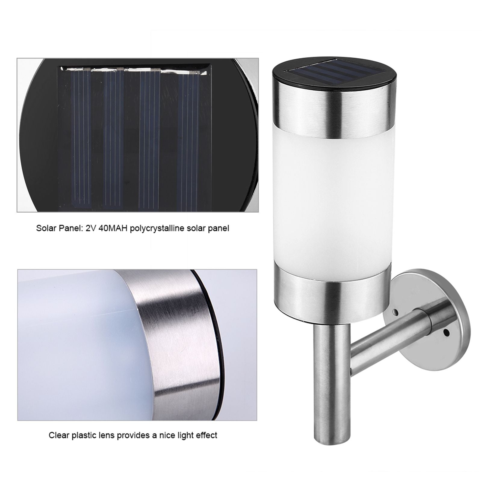 2Pcs Stainless Steel LED Solar Power Wall Mount Light Outdoor Garden Yard Sensor Lamp