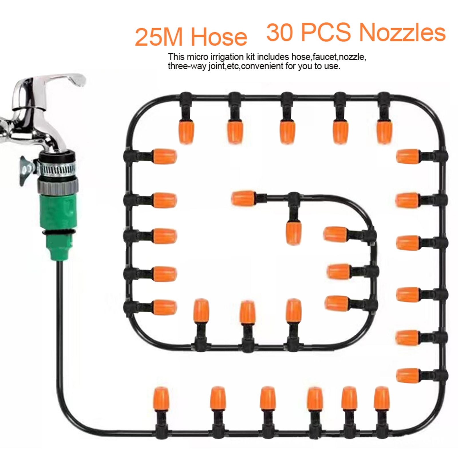Garden Lawn Greenhouse Micro Irrigation System Kit Plants Watering Hose Nozzle Sprinkler(25m)