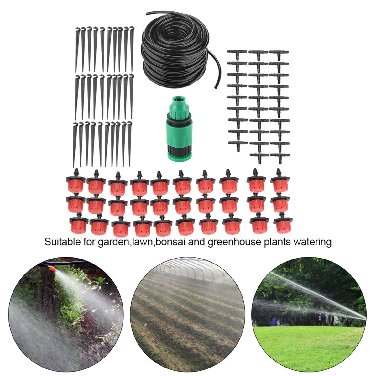 Garden Lawn Greenhouse Micro Irrigation System Kit Plants Watering Hose Nozzle Sprinkler(25m)