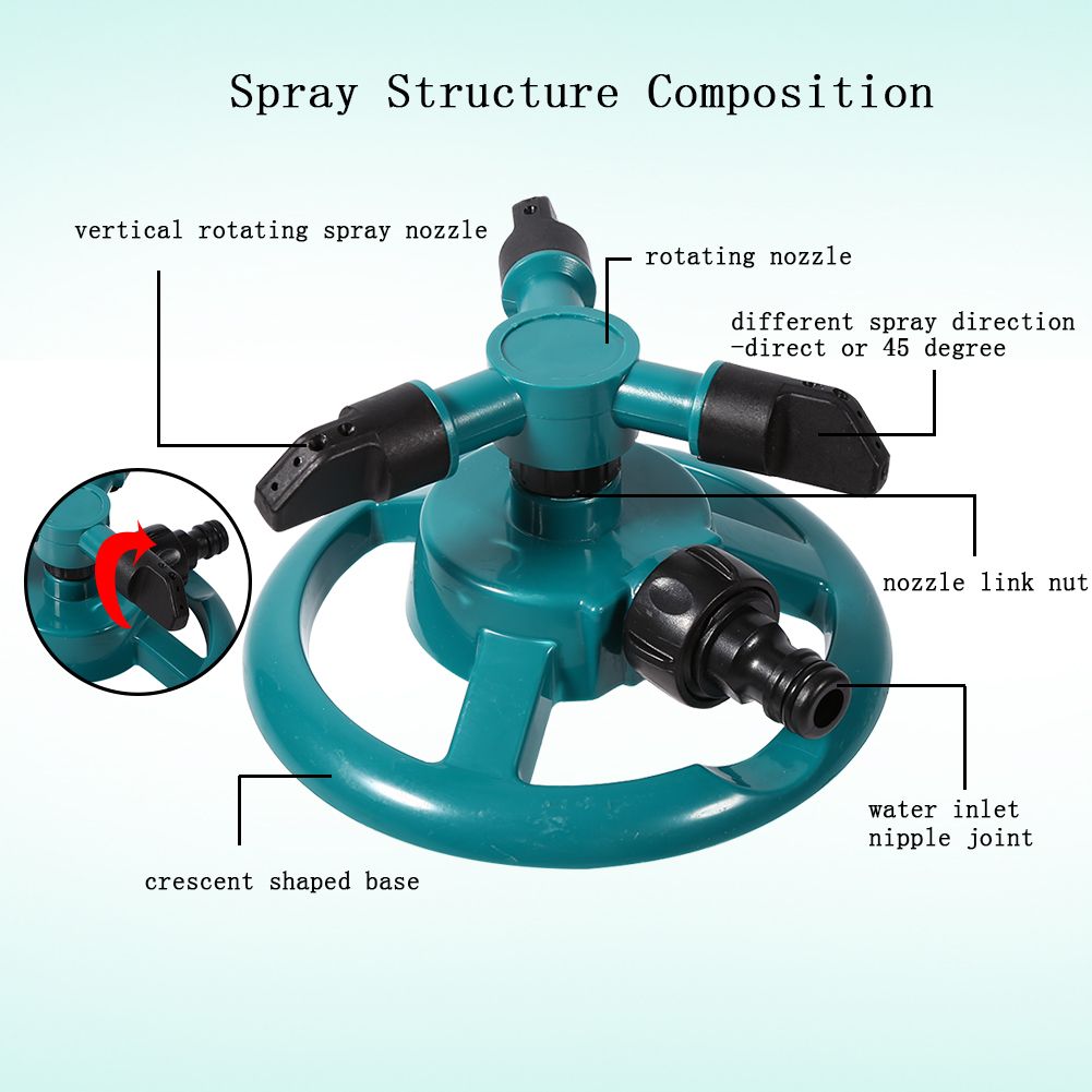 360° Fully Circle Rotating Watering Sprinkler Irrigation System 3 Nozzle Pipe Hose for Garden