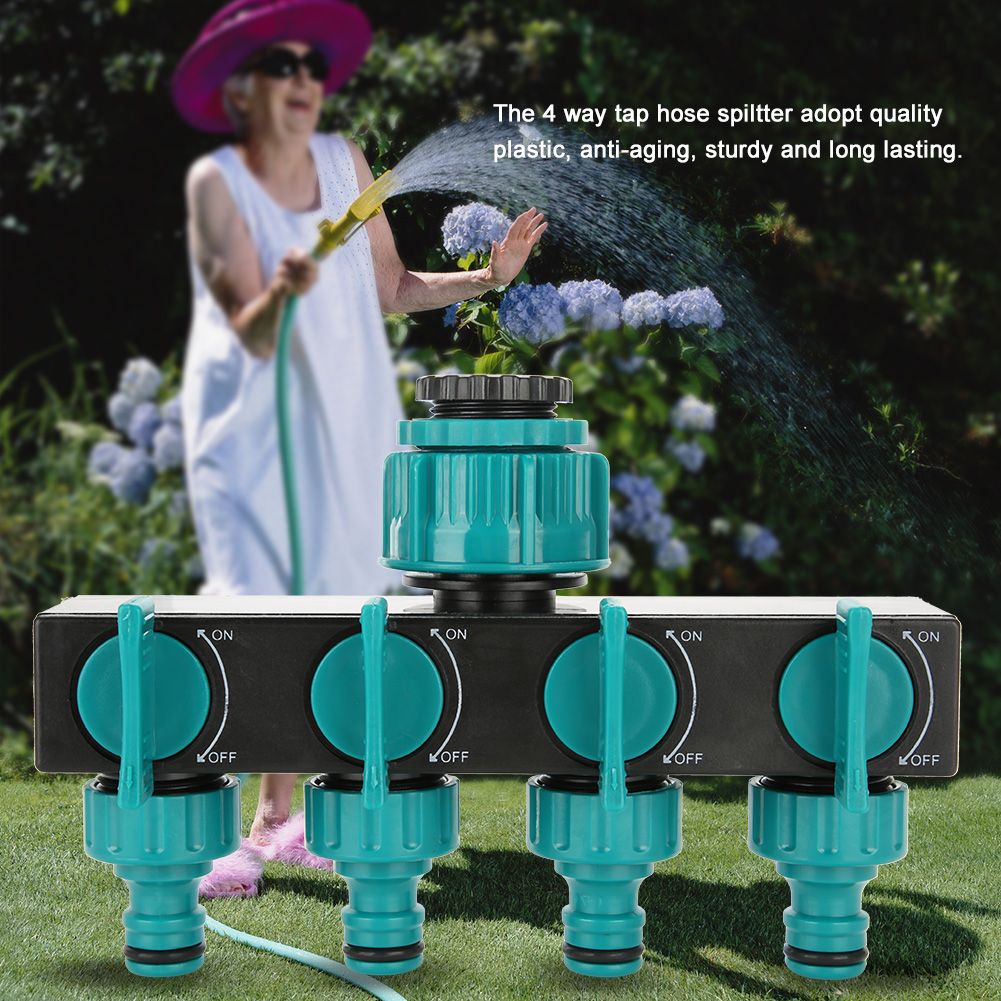 4 Way Garden Irrigation Watering Tap Hose Splitter Connector Adapter with Shut Off Valve