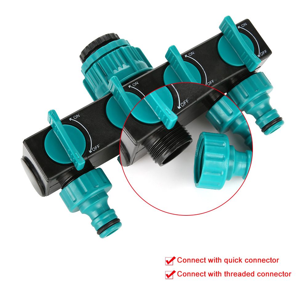 4 Way Garden Irrigation Watering Tap Hose Splitter Connector Adapter with Shut Off Valve