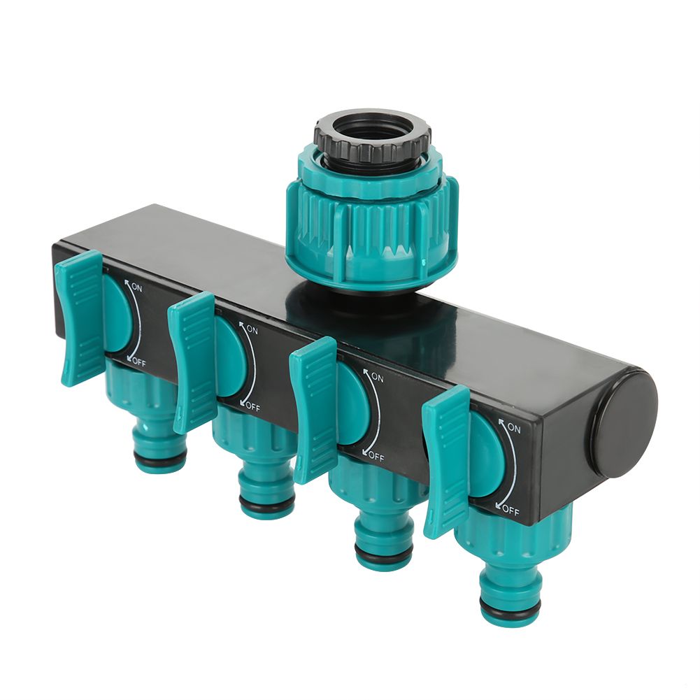 4 Way Garden Irrigation Watering Tap Hose Splitter Connector Adapter with Shut Off Valve