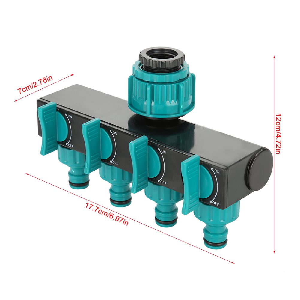4 Way Garden Irrigation Watering Tap Hose Splitter Connector Adapter with Shut Off Valve