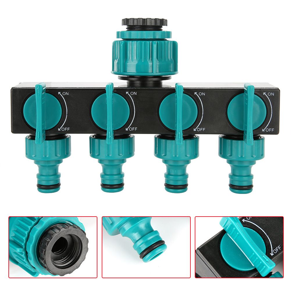 4 Way Garden Irrigation Watering Tap Hose Splitter Connector Adapter with Shut Off Valve