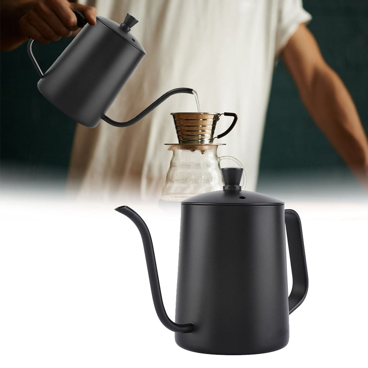 550ml Stainless Steel Long Gooseneck Coffee Pot Kettle with Lid for Home Kitchen Coffee Shop
