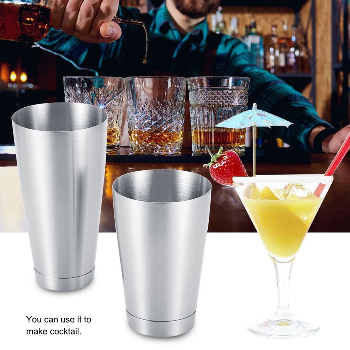 Stainless Steel Sturdy Durable Cocktail Cup Shaker Bar Home Kitchen Tool(Silver)