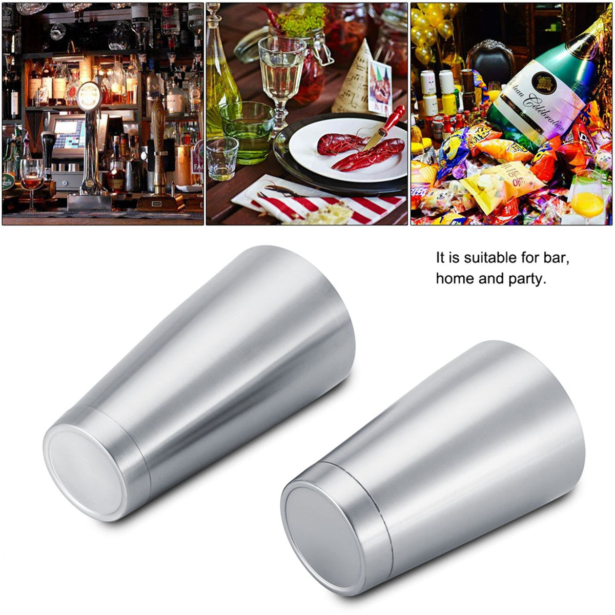 Stainless Steel Sturdy Durable Cocktail Cup Shaker Bar Home Kitchen Tool(Silver)