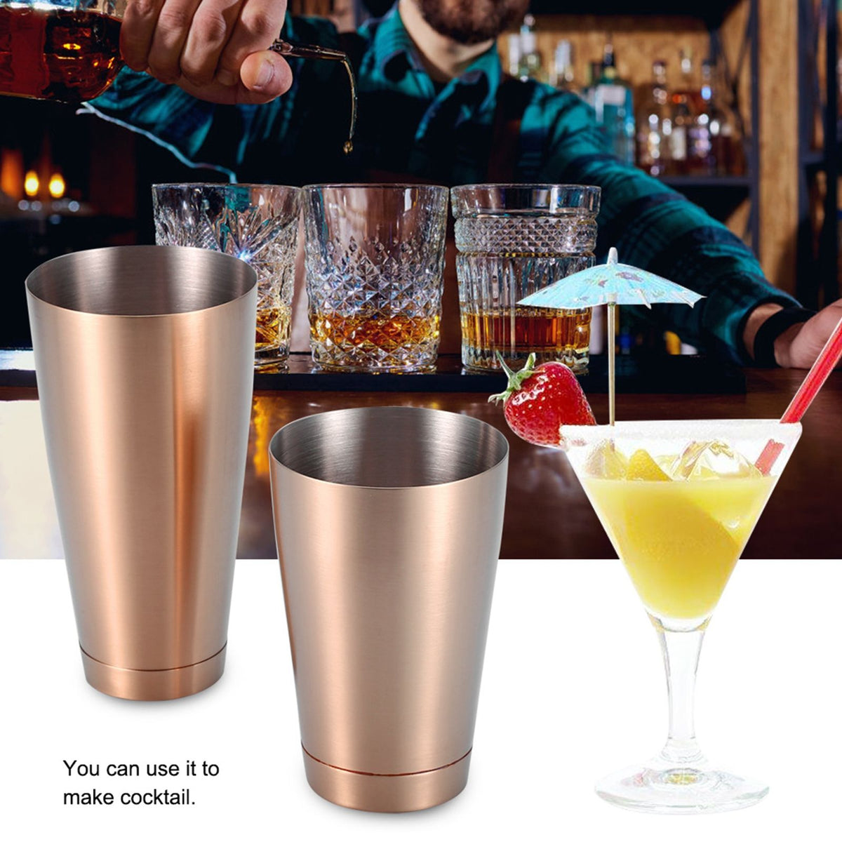 Stainless Steel Sturdy Durable Cocktail Cup Shaker Bar Home Kitchen Tool(Rose Golden)