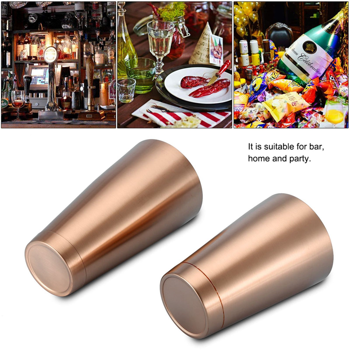 Stainless Steel Sturdy Durable Cocktail Cup Shaker Bar Home Kitchen Tool(Rose Golden)
