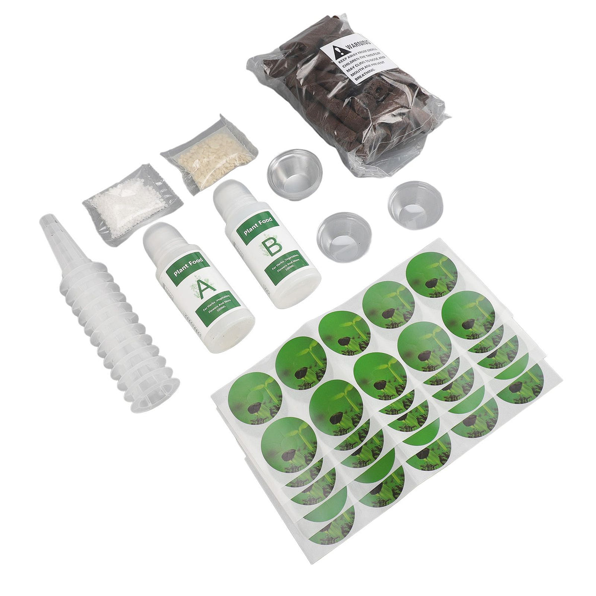 100ML Hydroponic Plant Food Hydroponics Nutrients Set with Grow Sponges A B Plant Food 50 Stickers Plant Pod Kit