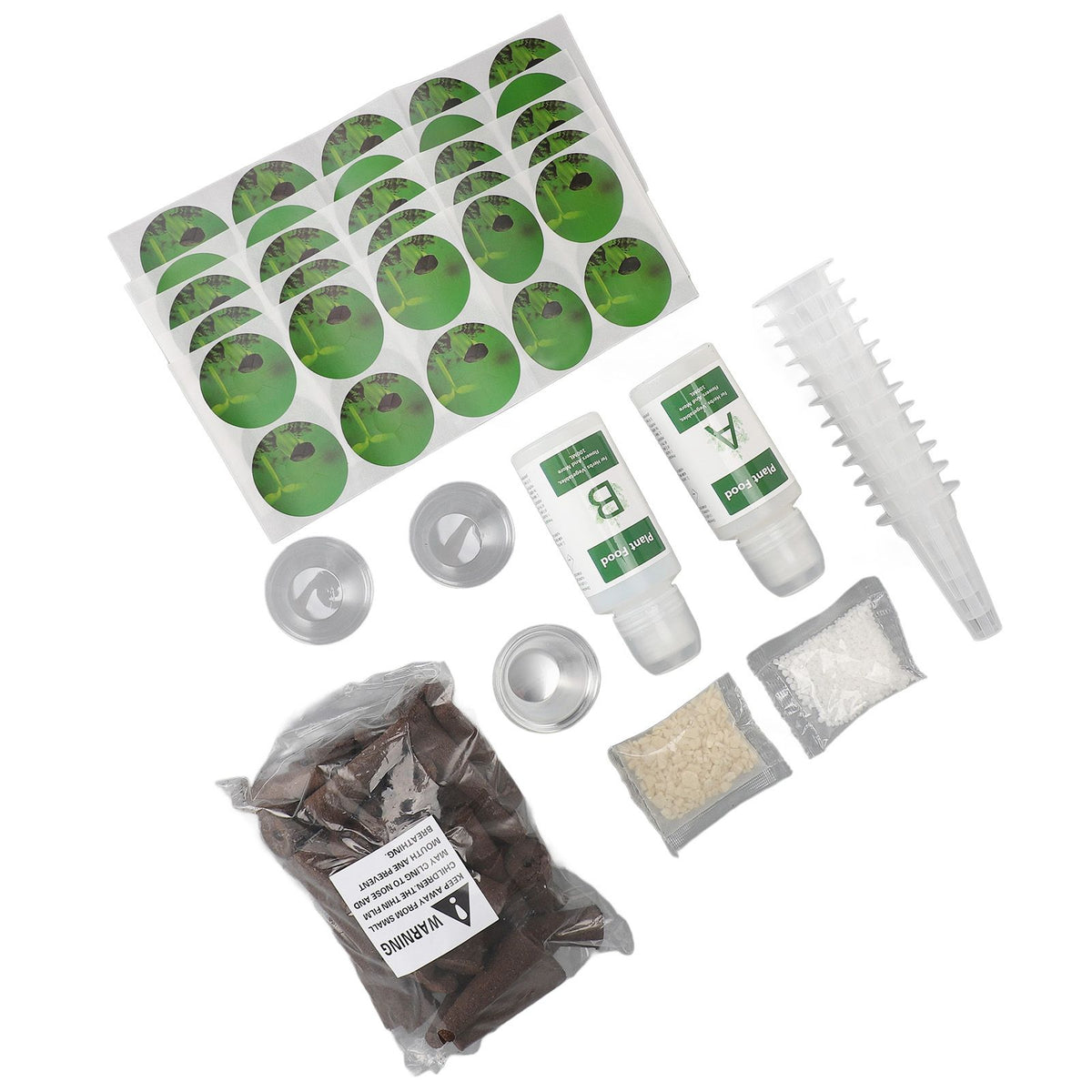 100ML Hydroponic Plant Food Hydroponics Nutrients Set with Grow Sponges A B Plant Food 50 Stickers Plant Pod Kit