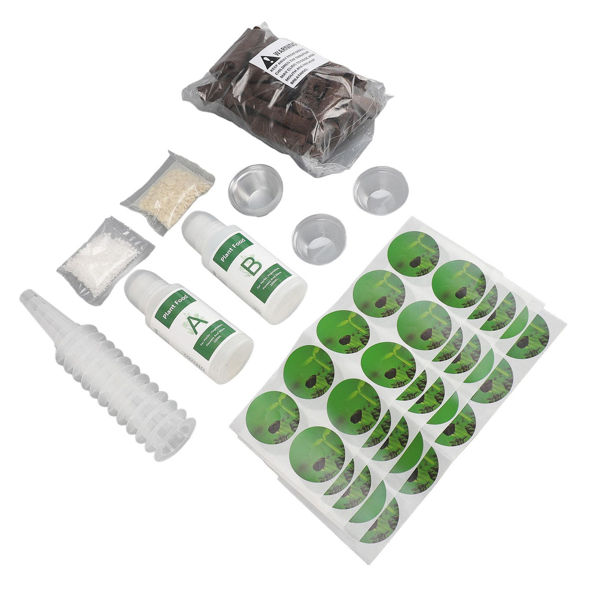 100ML Hydroponic Plant Food Hydroponics Nutrients Set with Grow Sponges A B Plant Food 50 Stickers Plant Pod Kit