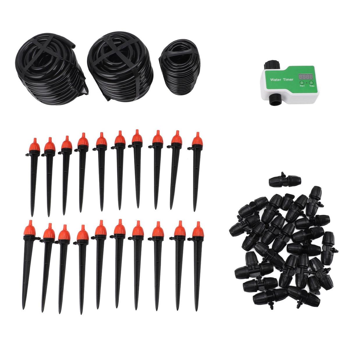 Drip Irrigation System Kit Automatic Watering System with Water Timer for Greenhouse Garden Lawn Potted Plants