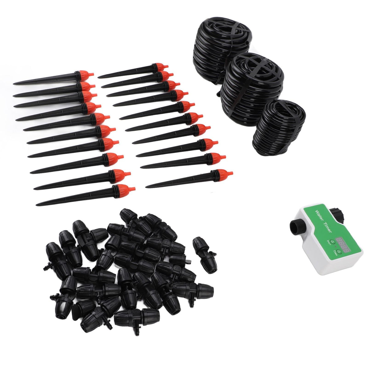 Drip Irrigation System Kit Automatic Watering System with Water Timer for Greenhouse Garden Lawn Potted Plants