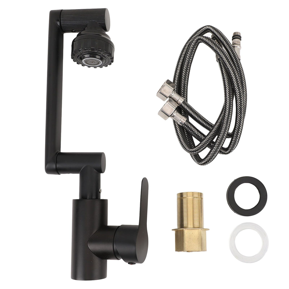 Multifunctional Universal Faucet Hot and Cold Water Stainless Steel Rotating Faucet Robotic Arm Swivel Faucet for Bathroom Sink Black 60cm/23.6in Water Inlet Pipe