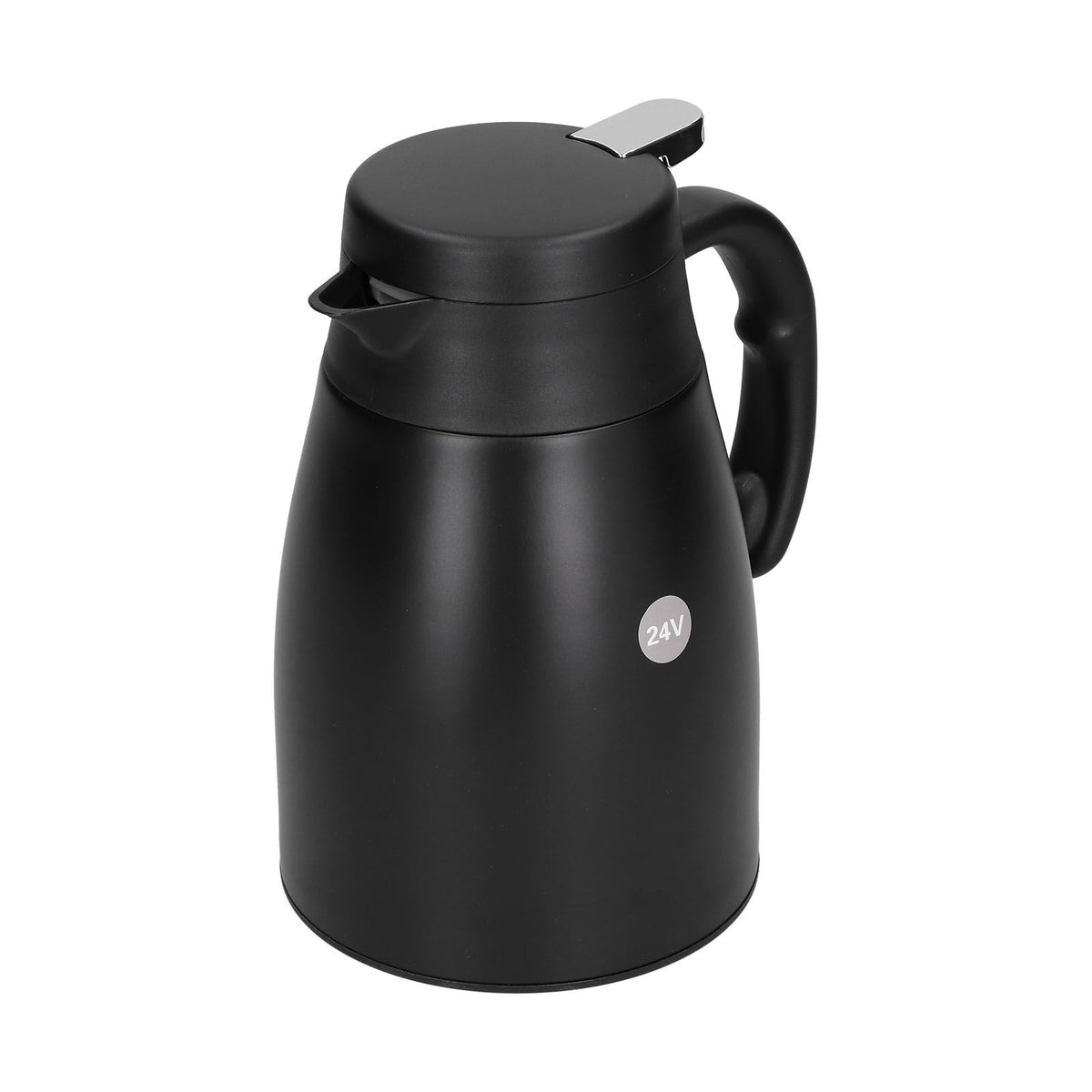24V 1200ml Car Water Heater Pot with Base Portable Stainless Steel Electric Kettle Pot for Truck CarMatte Black