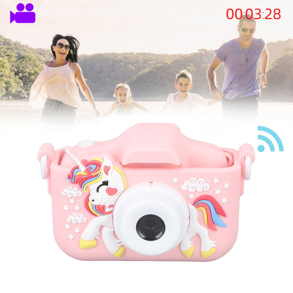 Kids Camera Cute Dual Lens Auto Focus Photography Video Recording Gaming Music Digital Camera Toy Pink