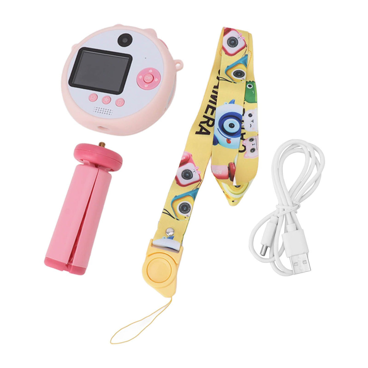 Lollipop Kids Selfie Camera With Stand 48MP 2.0in HD Children Digital Video Camera Game Music Toy for 3‑12 Years Old Boys Girls Pink