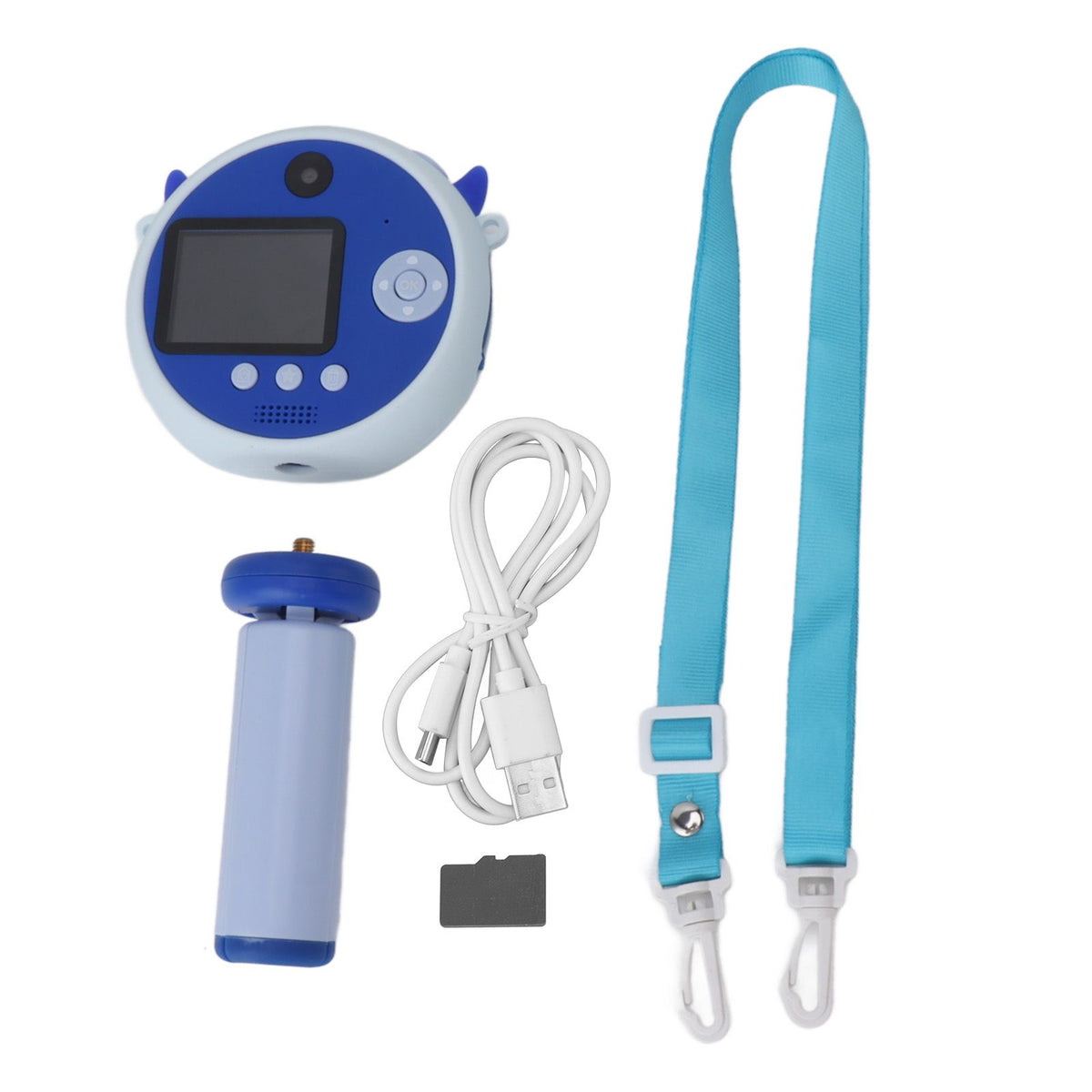 Kids Selfie Camera 2 Inch HD IPS Screen Dual Lens 48MP 32GB Portable Cute Digital Camera Toy with Tripod for Christmas Birthday Gift Blue