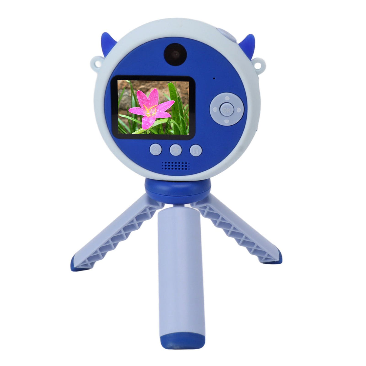 Kids Selfie Camera 2 Inch HD IPS Screen Dual Lens 48MP 32GB Portable Cute Digital Camera Toy with Tripod for Christmas Birthday Gift Blue