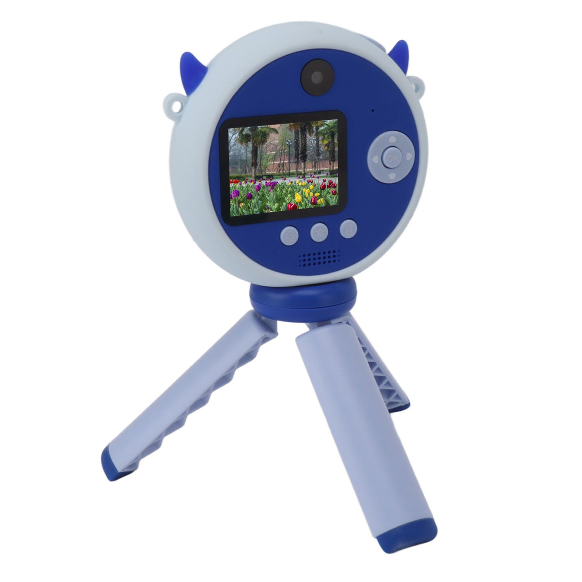 Kids Selfie Camera 2 Inch HD IPS Screen Dual Lens 48MP 32GB Portable Cute Digital Camera Toy with Tripod for Christmas Birthday Gift Blue