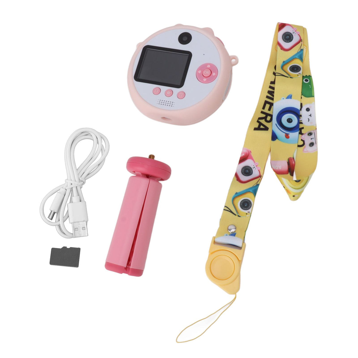 Kids Selfie Camera 2 Inch HD IPS Screen Dual Lens 48MP 32GB Portable Cute Digital Camera Toy with Tripod for Christmas Birthday Gift Pink