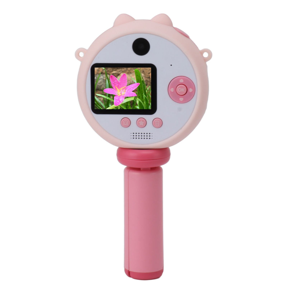 Kids Selfie Camera 2 Inch HD IPS Screen Dual Lens 48MP 32GB Portable Cute Digital Camera Toy with Tripod for Christmas Birthday Gift Pink