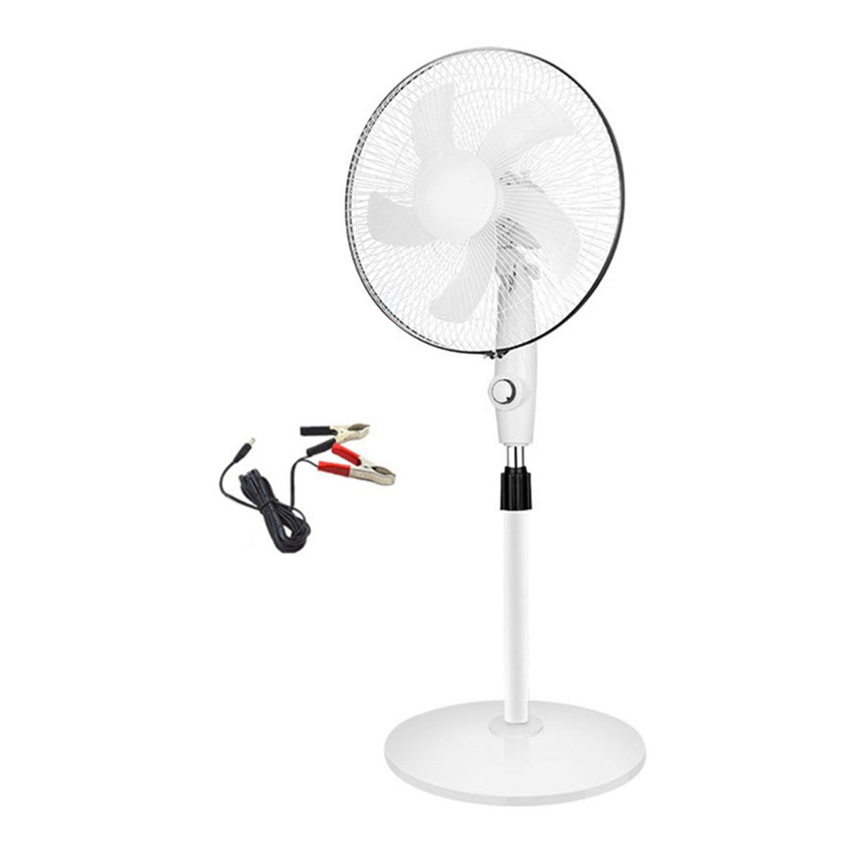 Standing Pedestal Fan Plastic Large Air Volume 3 Speeds White Pedestal Fan for Bedroom Living Room Battery Clamp Cable