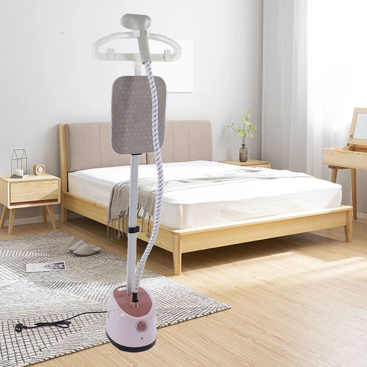 Standing Fabric Steam Iron with Hanger Pink 2000W Powerful Garment Steam Iron for Home