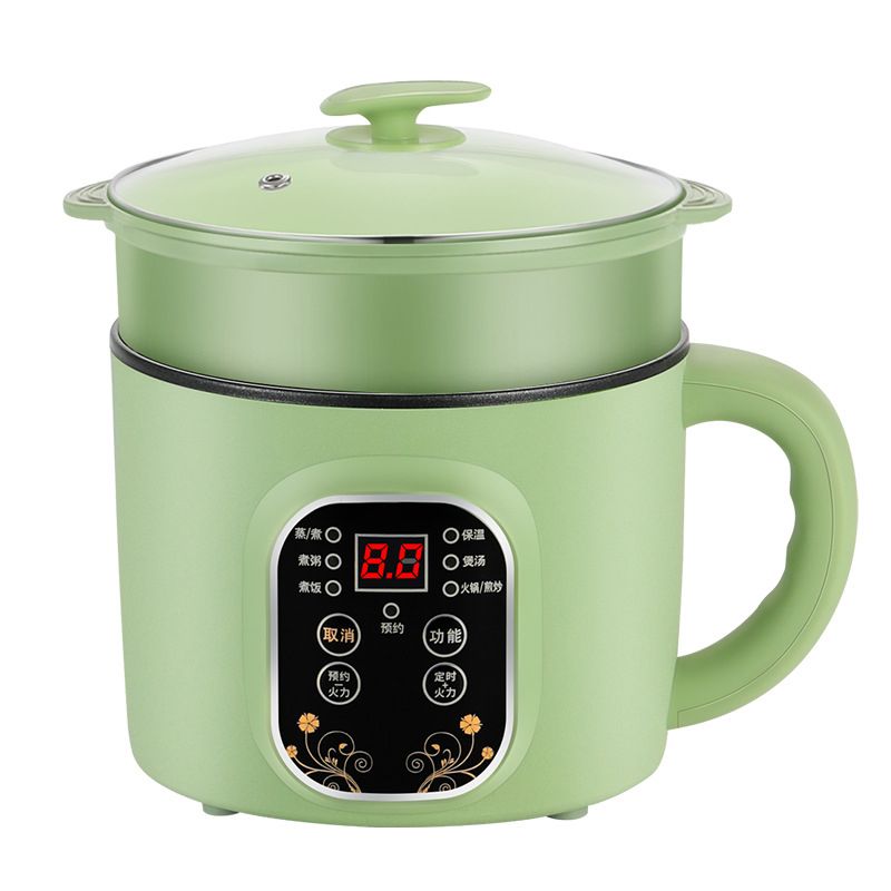 Green Electric Hot Pot with Steam Box Small Power Hot Pot Smart Cooker for Dormitory Kitchen