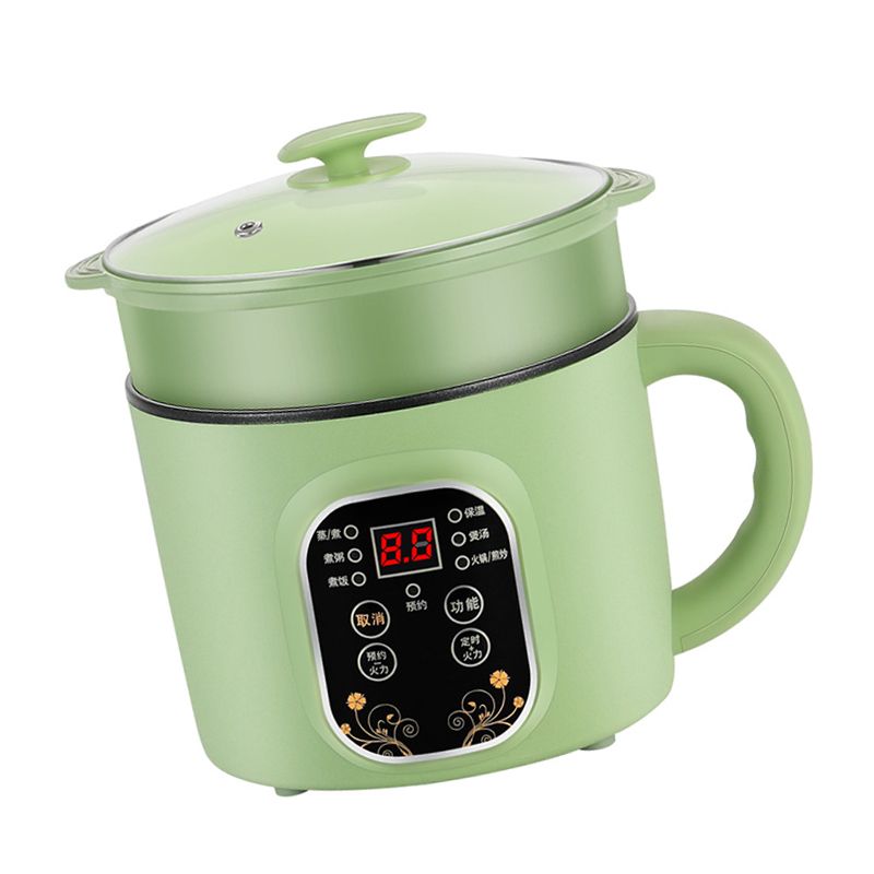 Green Electric Hot Pot with Steam Box Small Power Hot Pot Smart Cooker for Dormitory Kitchen