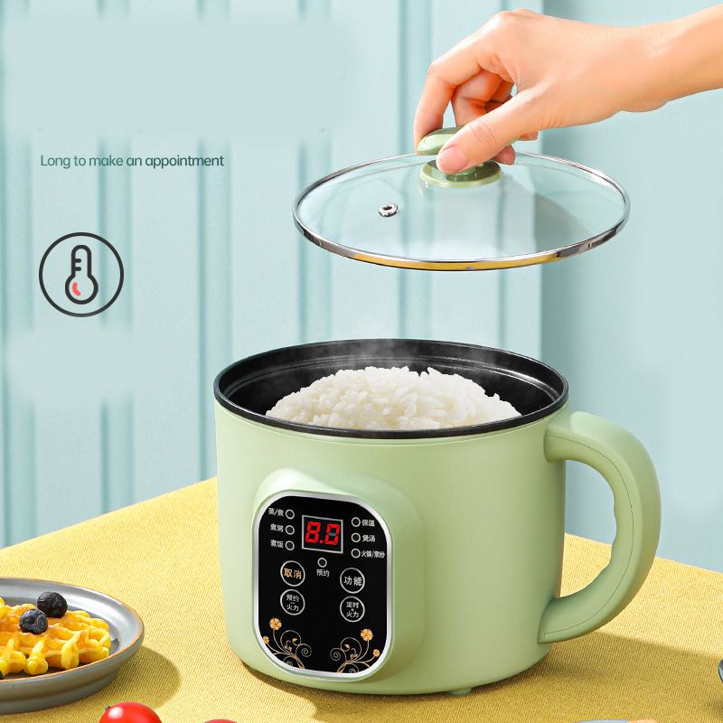 Green Electric Hot Pot with Steam Box Small Power Hot Pot Smart Cooker for Dormitory Kitchen