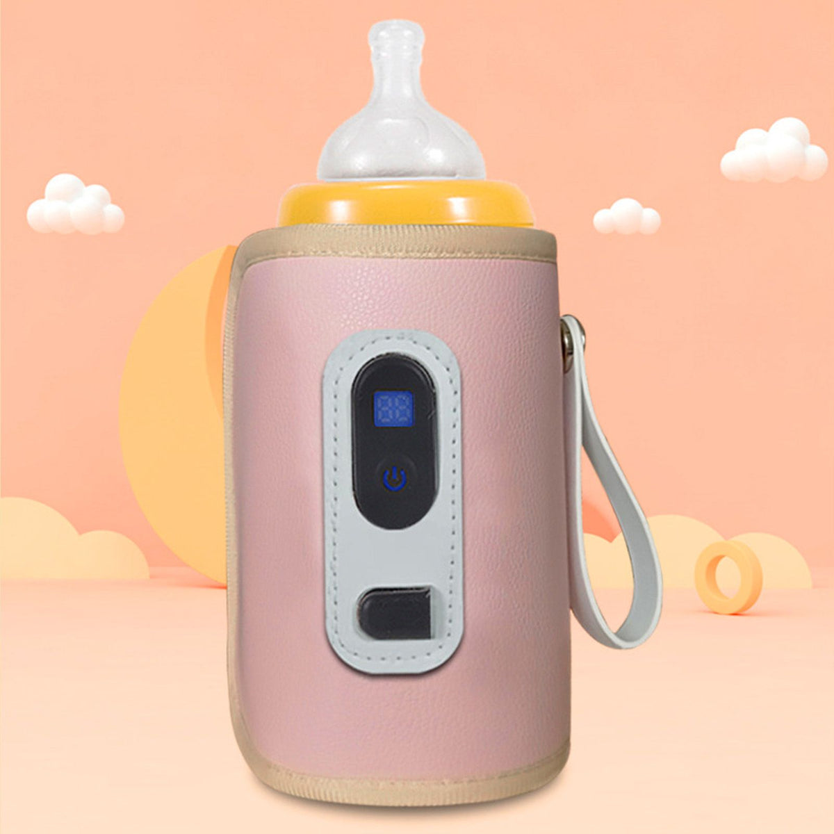Baby Milk Bottle Warmer USB Digital Display 5 Speeds Portable Baby Milk Heat Keeper for Milk Breastmilk Water Pink
