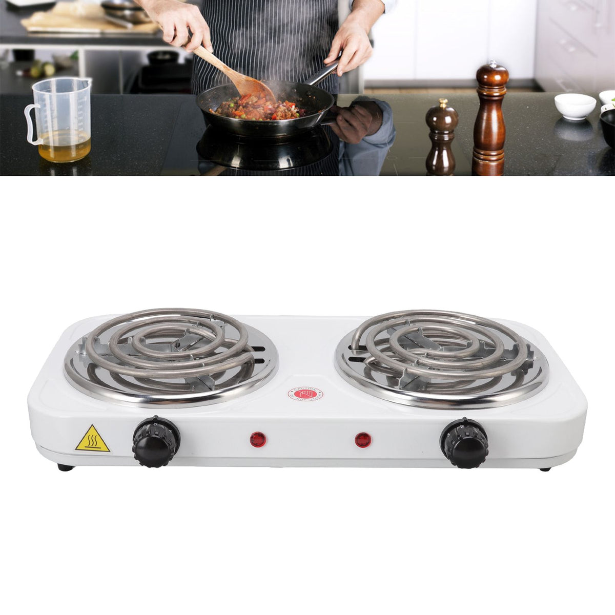 Electric Countertop Stove 2000W 2 Burner Easy Operation Overheat Protection Portable Cooking Stove for Home RV