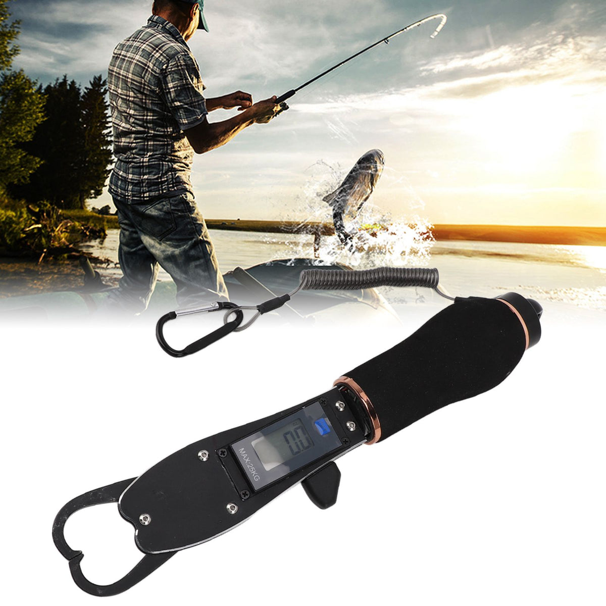 Portable Fish Lip Gripper 25kg 5g Stainless Steel Fish Scale with Non Slip Foam Handle for Outdoor Fishing