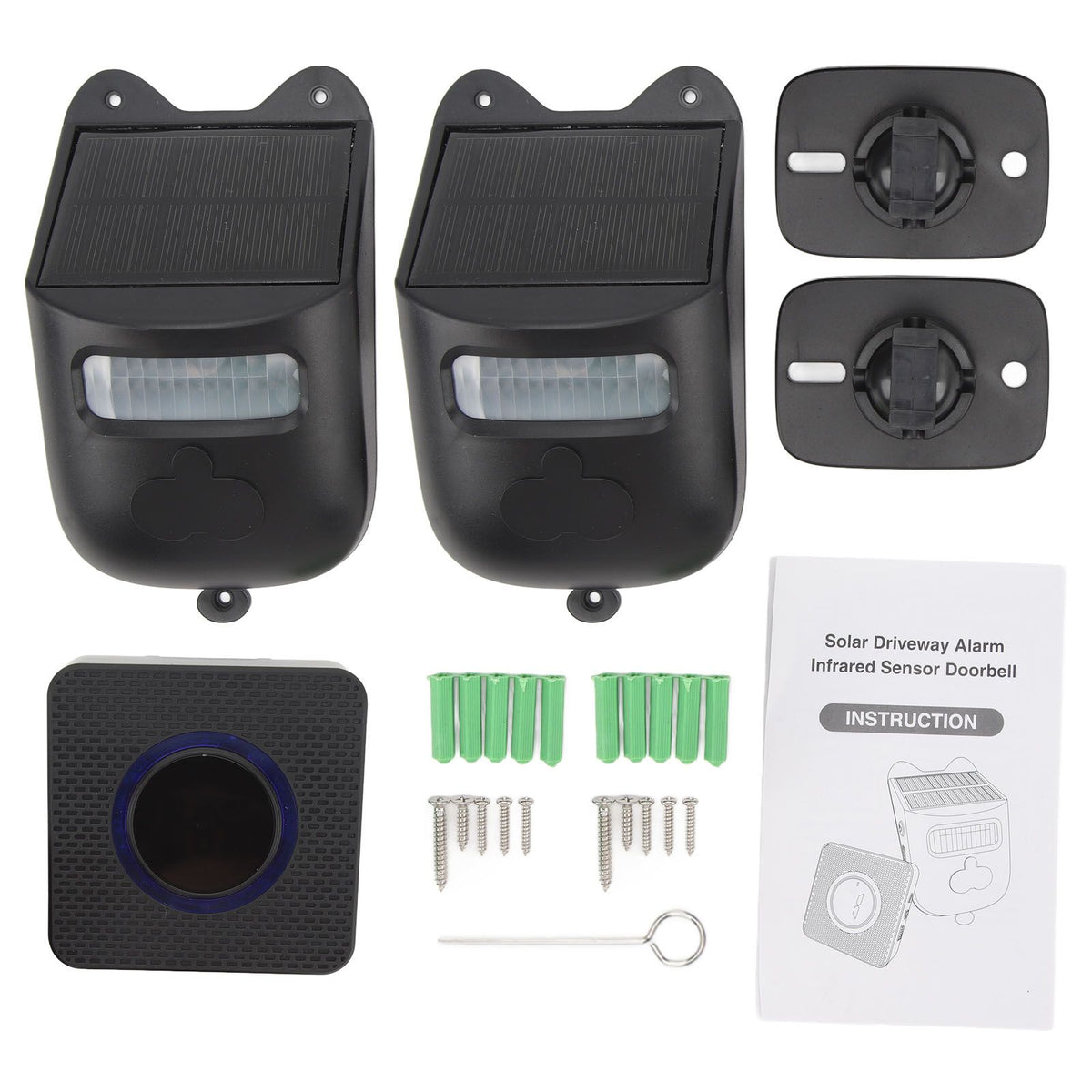 Wireless Driveway Doorbell Solar Powered Infrared Doorbell Home Security Motion Sensor Alarm with 1 Receiver and 2 Detector for Driveway