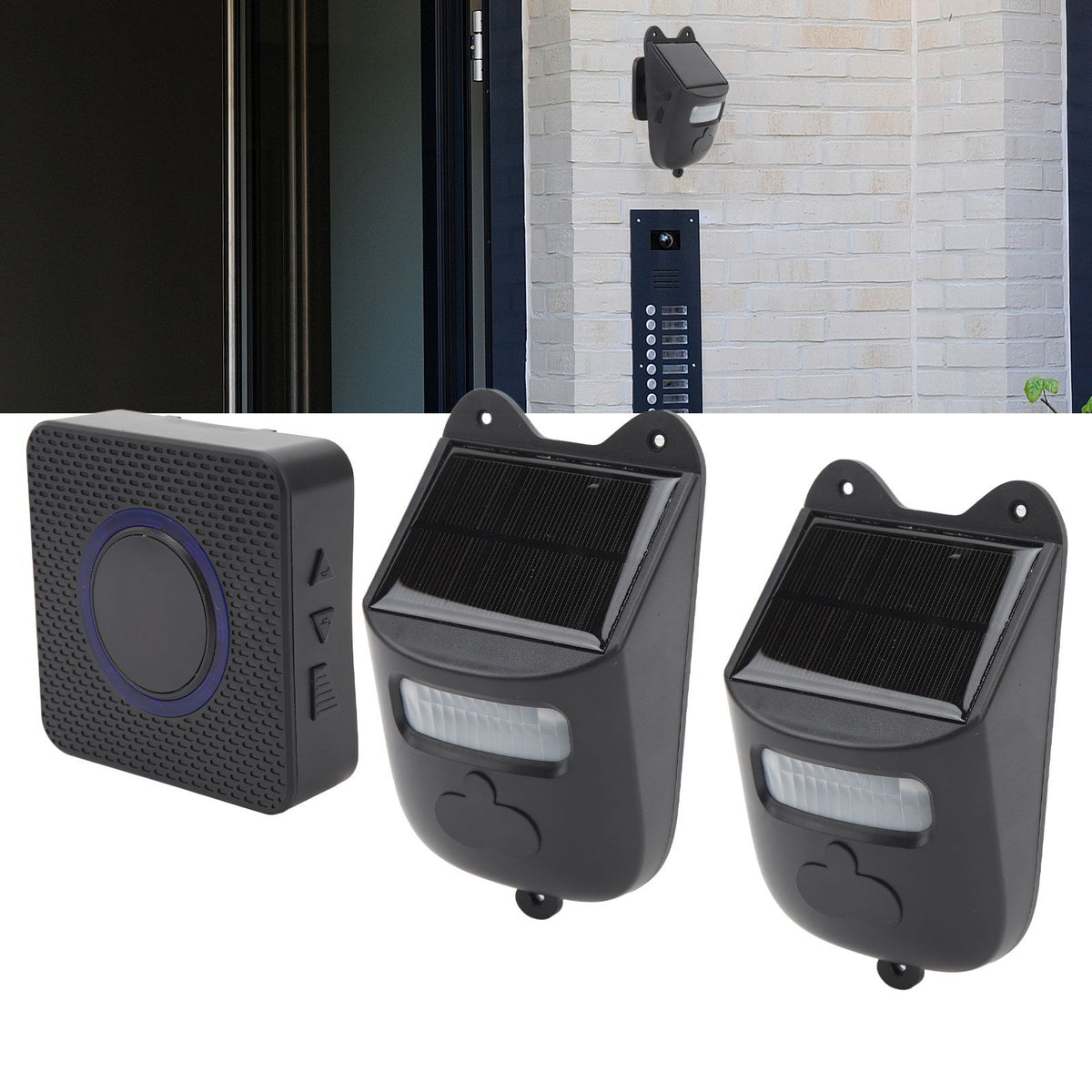 Wireless Driveway Doorbell Solar Powered Infrared Doorbell Home Security Motion Sensor Alarm with 1 Receiver and 2 Detector for Driveway