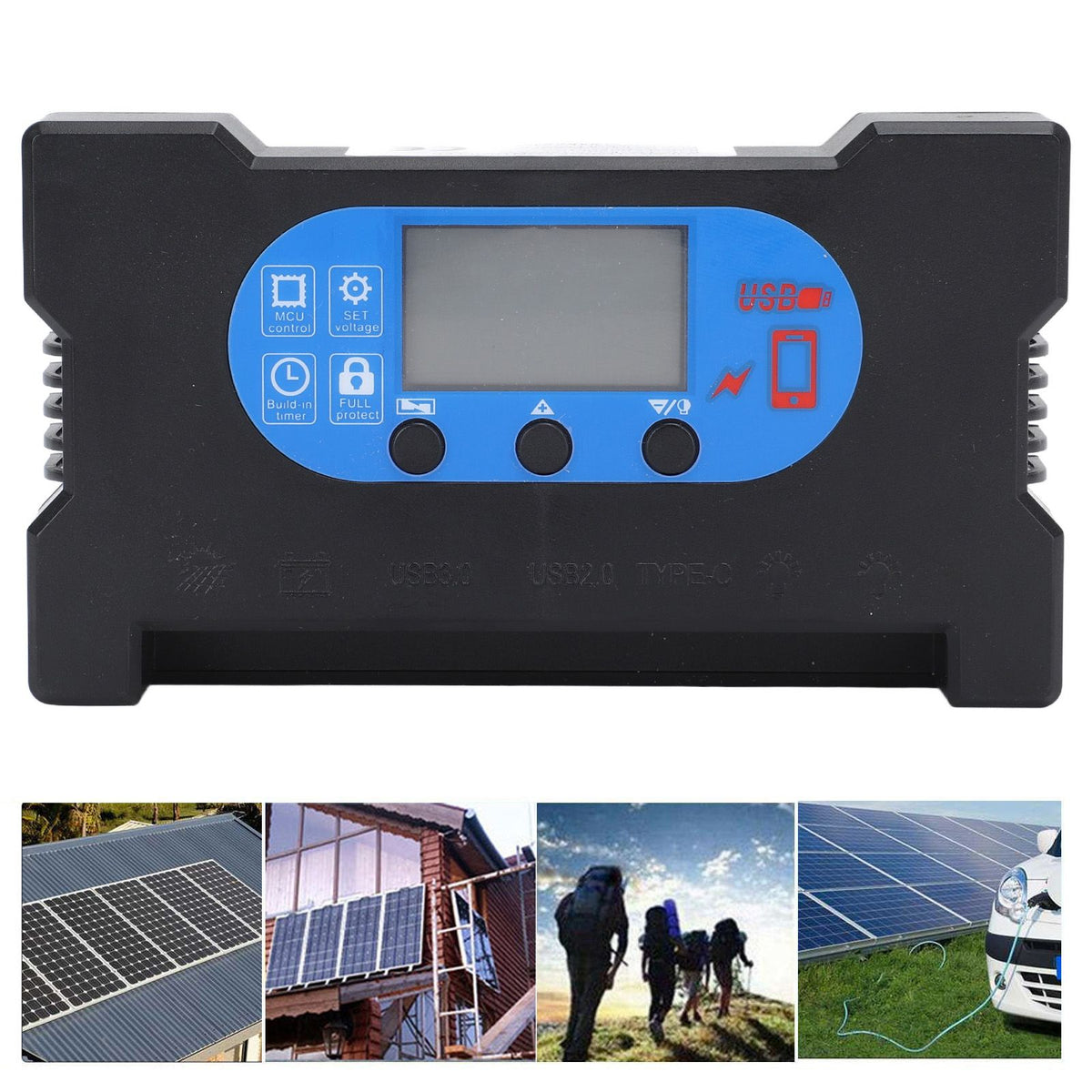 Solar Charge Controller Dual USB Type C Fast Charge Solar Panel Charge Controller for 12V 24V Battery Charging 50A