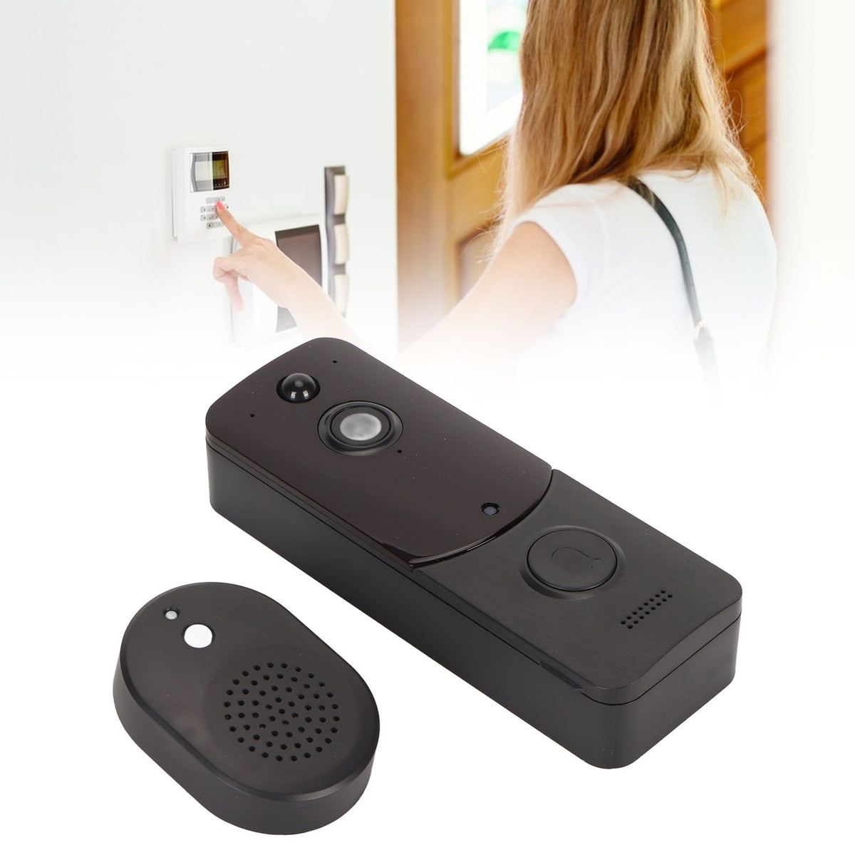 Household Smart Wifi Video Doorbell Wireless Doorbell Camera HD Night Vision Humanoid Recognition Visual Intercom Monitoring Black