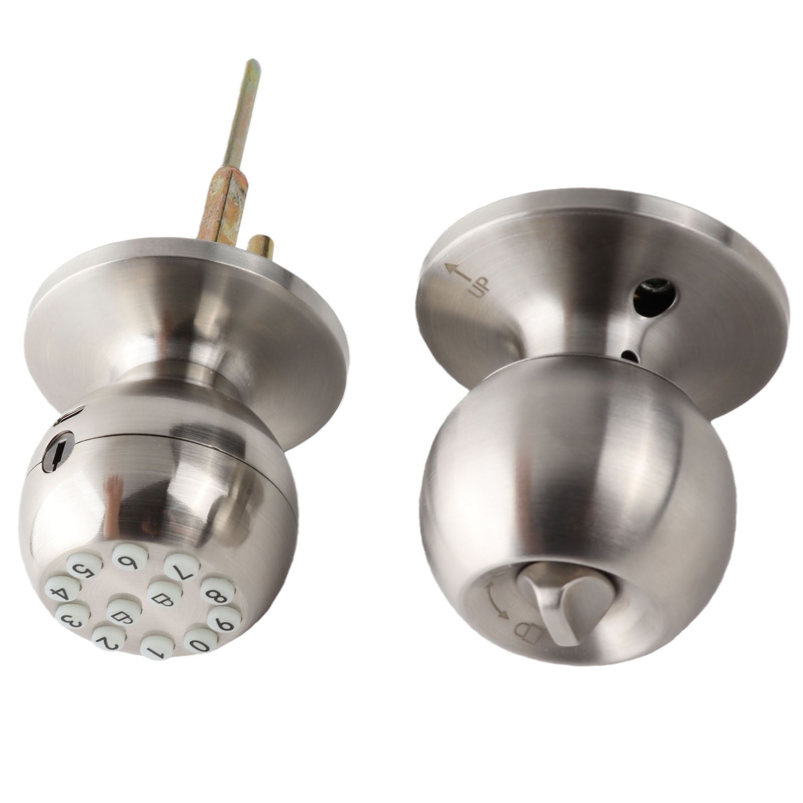 Keypad Door Knob with Lock and Key Round Ball Electronic Entry Door Knob Lock for 35‑55MM Thickness Door Apartment Office Garage Silver